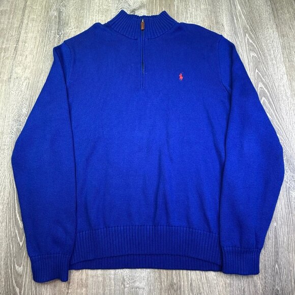Polo Ralph Lauren Mens Blue 1/4 Zip Turtleneck Classic Knitted Sweater Size XXL - Picture 1 of 11